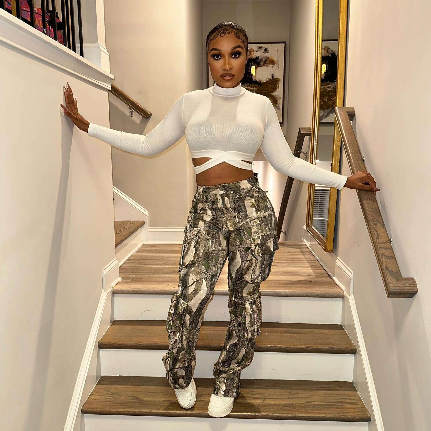 Women Patchwork Camouflage Print Casual Pant