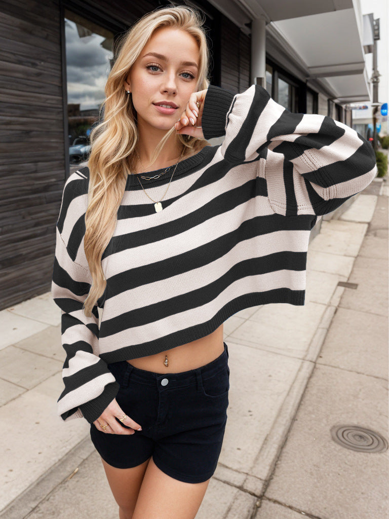Women Striped Long Sleeve Sweater 4
