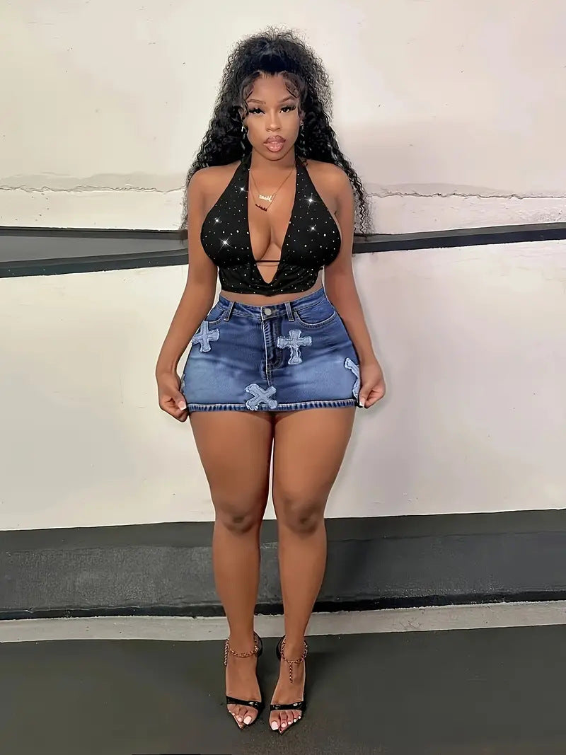 Women French-Slit Casual Summer Bodycon Denim Dress 6