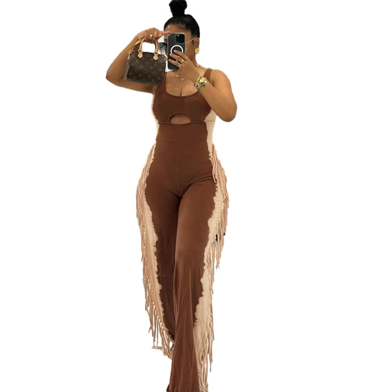 Women's fashion contrast color tassel Casual Jumpsuit 14