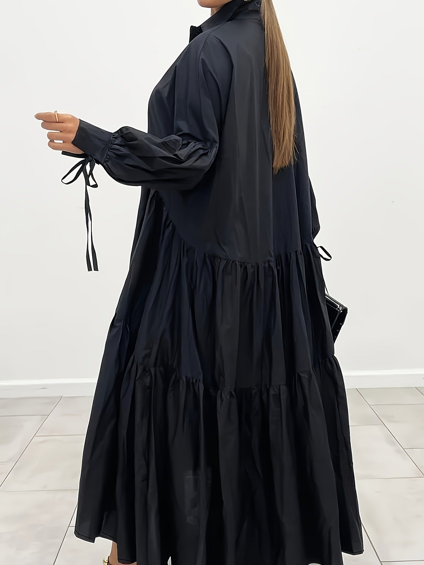 Women Vintage Loose Lace-Up Long Sleeve Button-Up Shirt Dress Does Not Include Belt 4