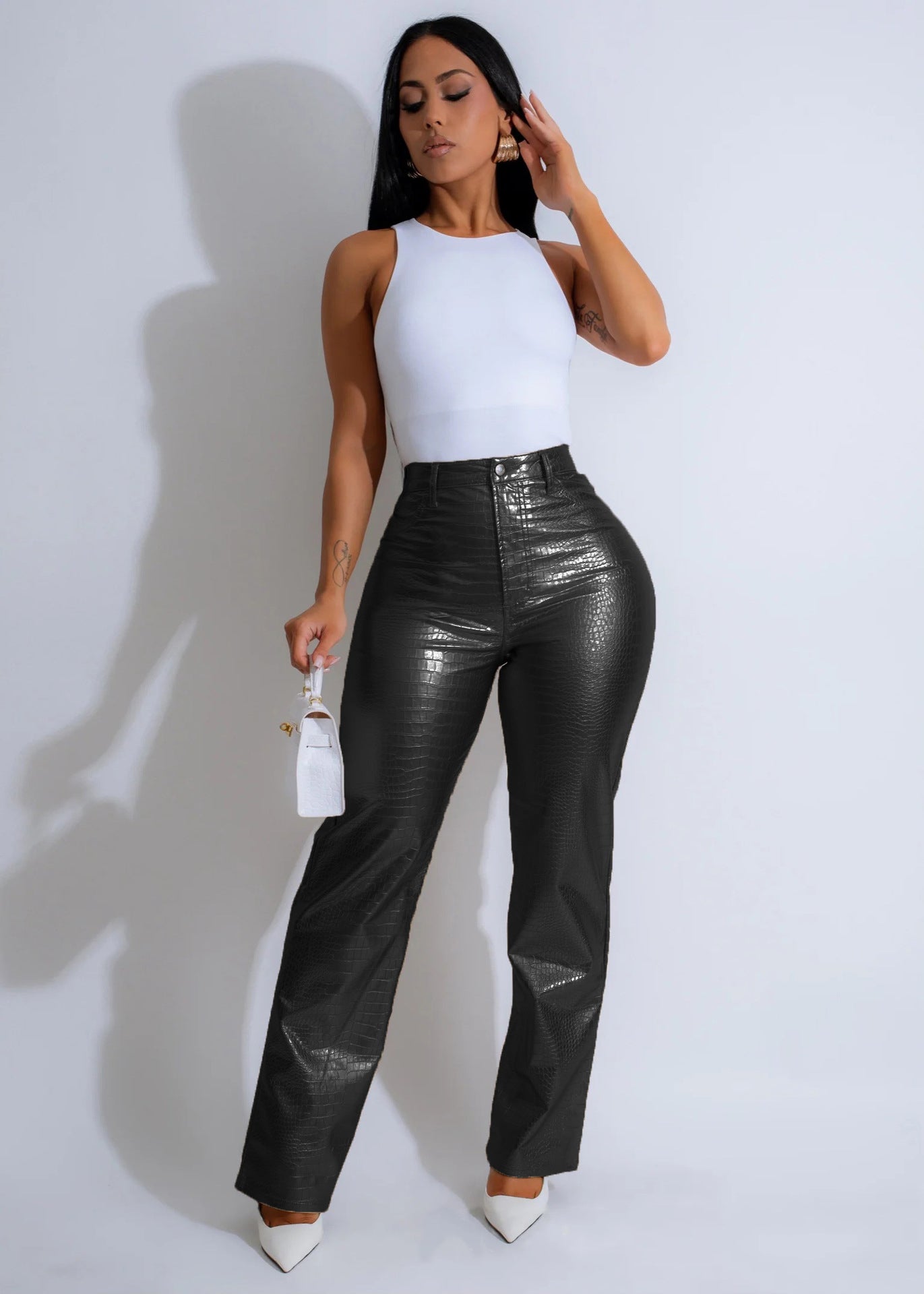 Women Style crocodile pattern PU-Leather Pants 3