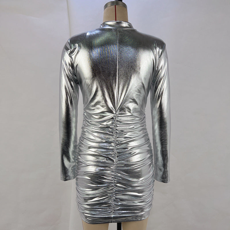 Women's Winter Fashion Sexy Slim Fit Pleated Long Sleeve Bodycon Dress 12