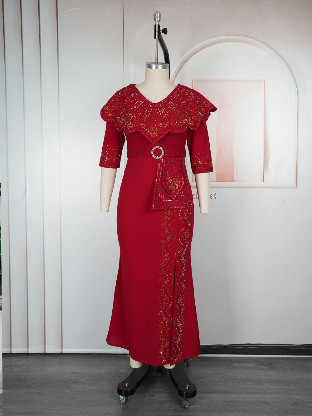 Africa Plus Size Women's Fashion Chic Elegant Formal Party Beaded V-Neck Dress 10