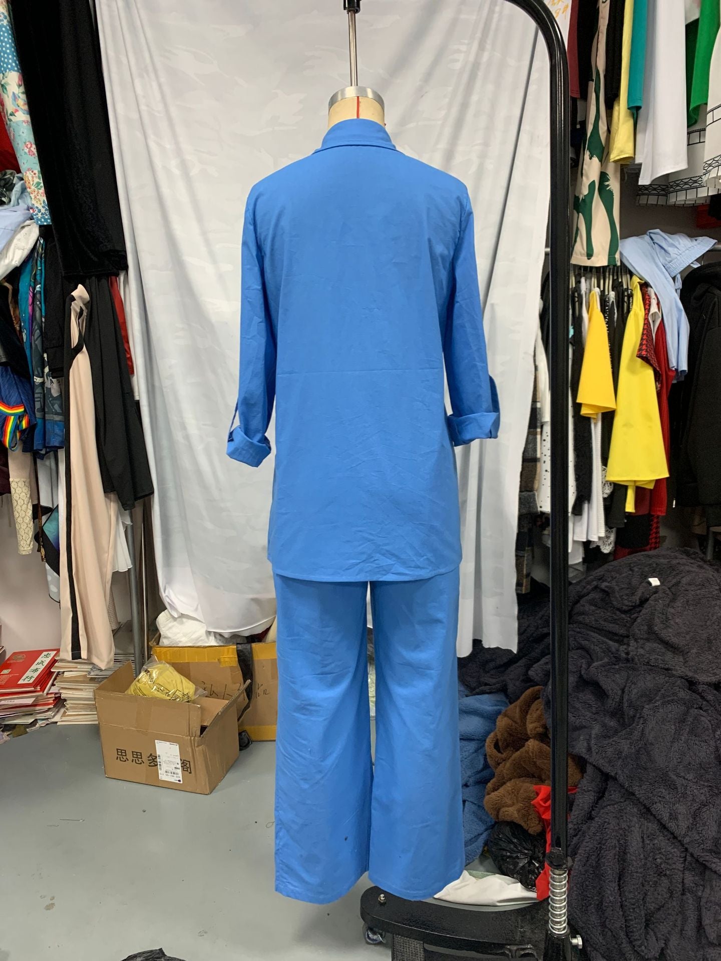 Autumn Women's Fashion Casual Set Solid Color Long Sleeve Shirt Drawstring Pants Two-Piece Set 6