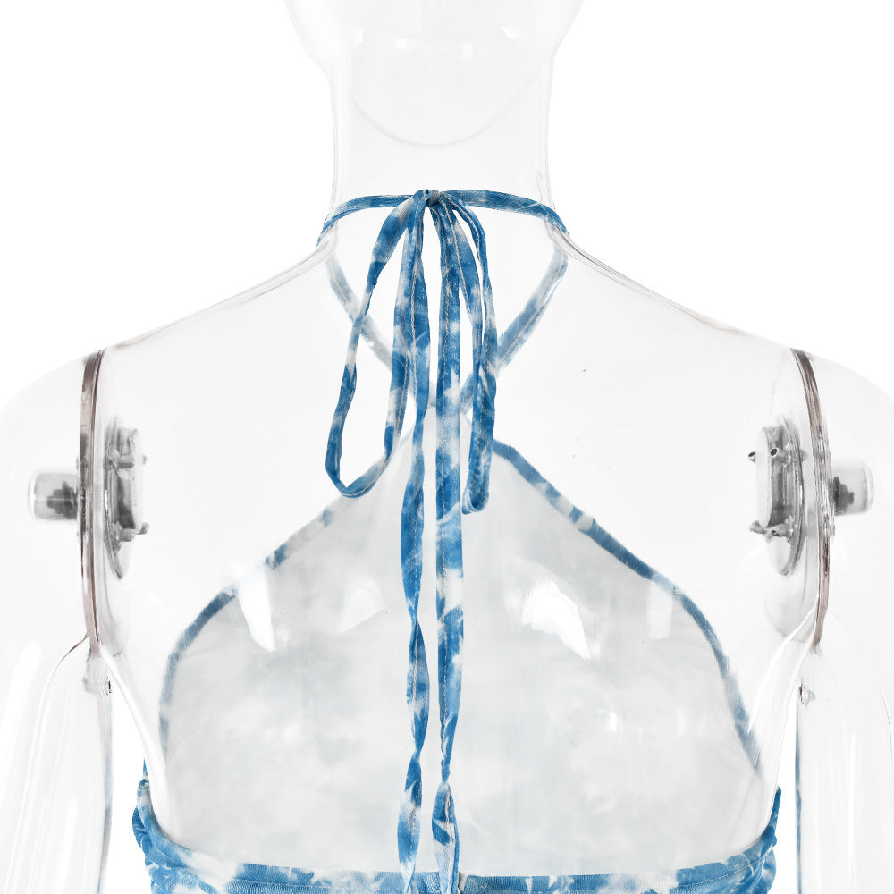 Women Halter Neck Backless Printed Dress 10