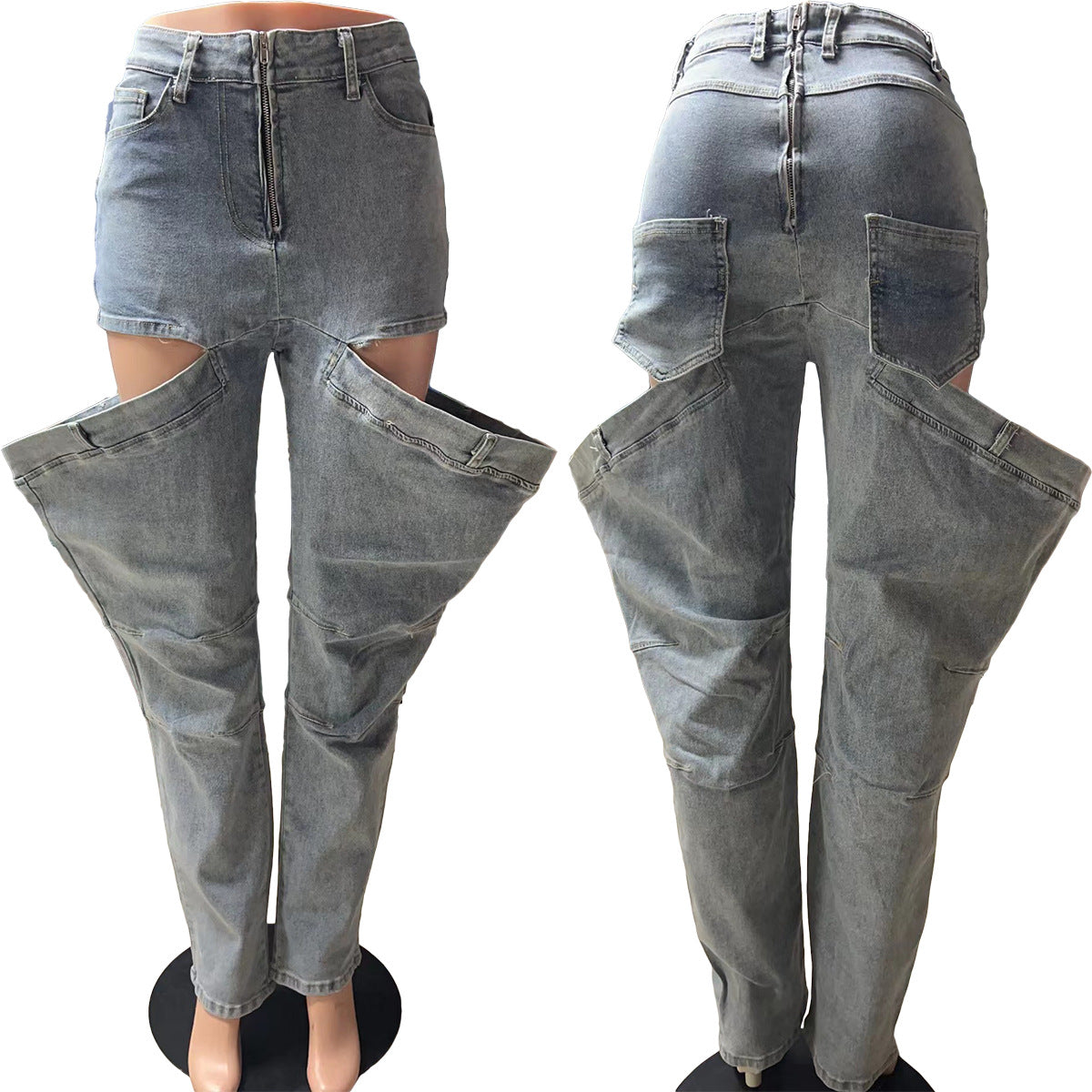 Fashionable Women's Clothing Stretch Casual Hollow Denim Pants 8