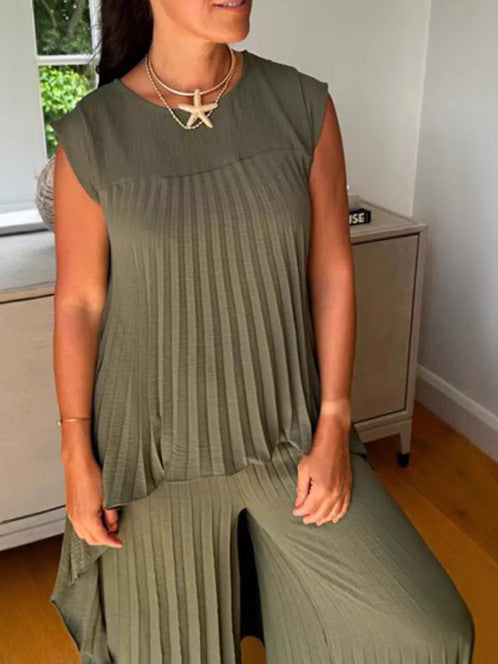 Women Round Neck Solid Raglan Sleeve Top and Pants Two-piece Set 10