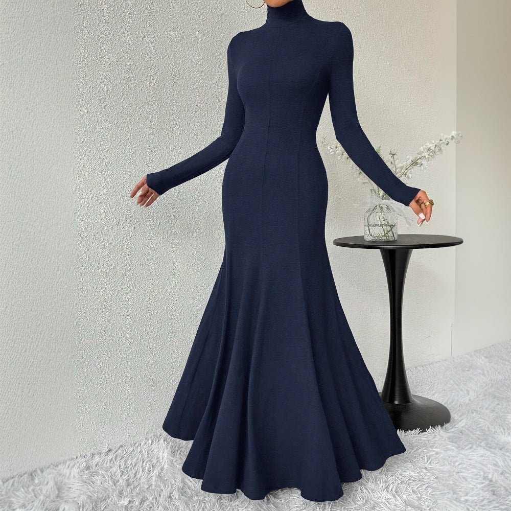 Women's Autumn And Winter High Collar Chic Slim Long Dress 7