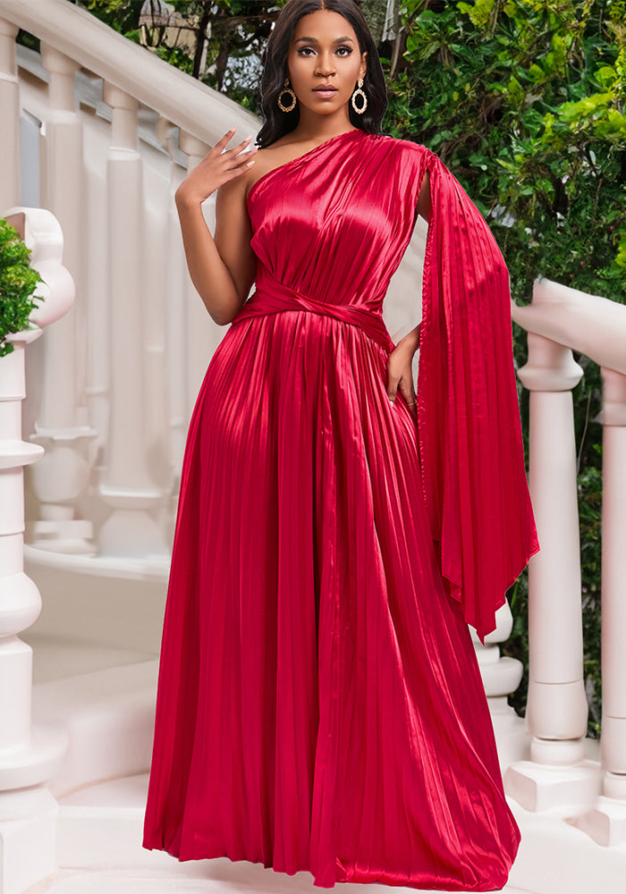 Women's Slash Shoulder Slim Waist Gown Dress