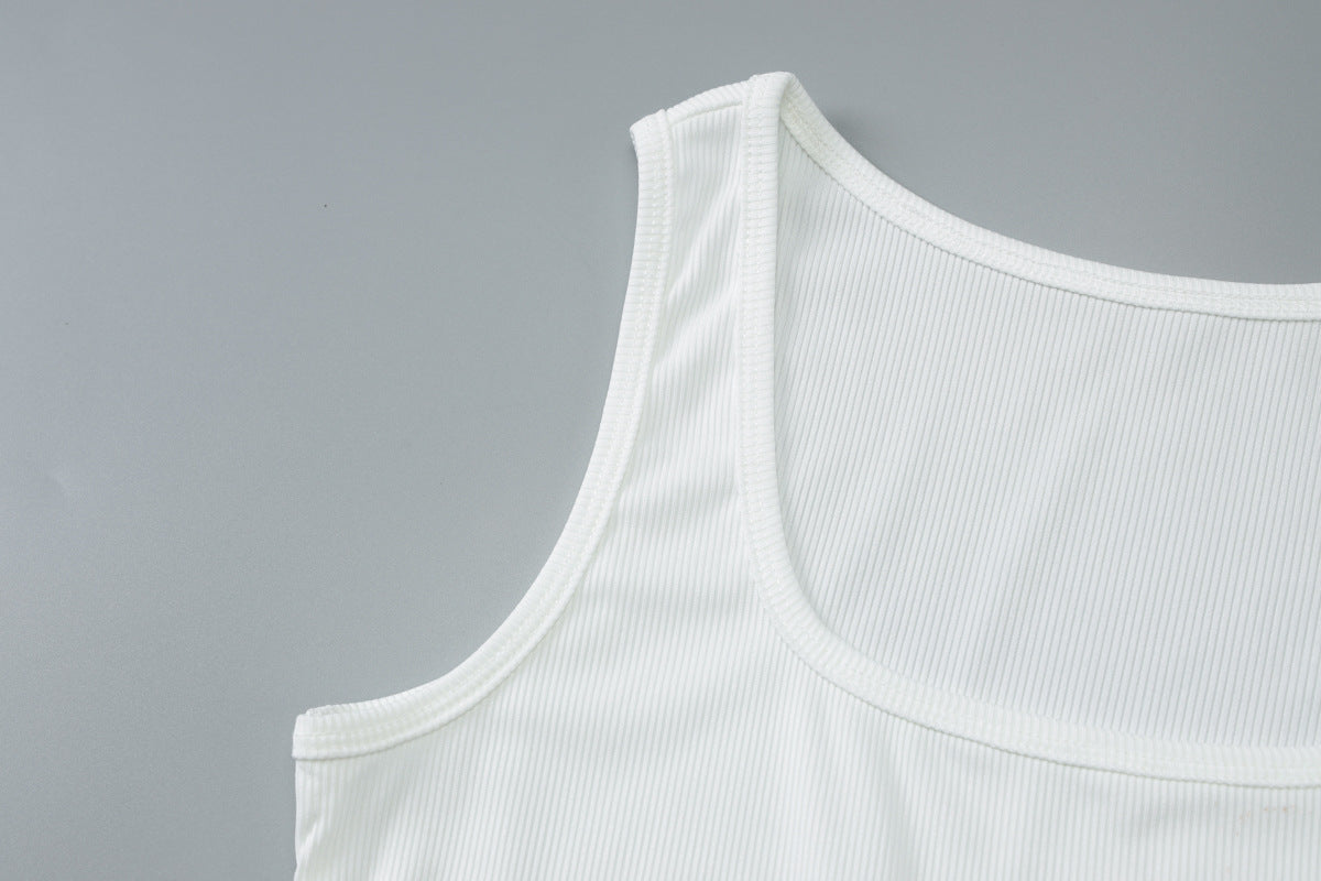 Women's summer fashion Beaded Crop vest slim sports Basic pants two piece set 15