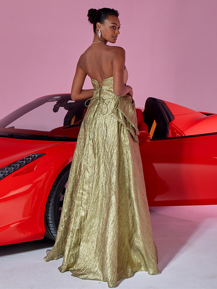 Women's Elegant Luxury Strapless Bow Slim Bridesmaid Evening Dress 3