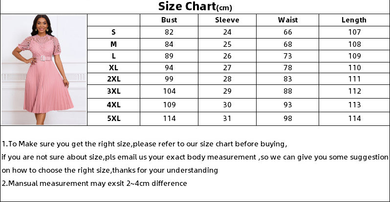 Women Short Sleeve Lace Patchwork Pleated African Dress 11