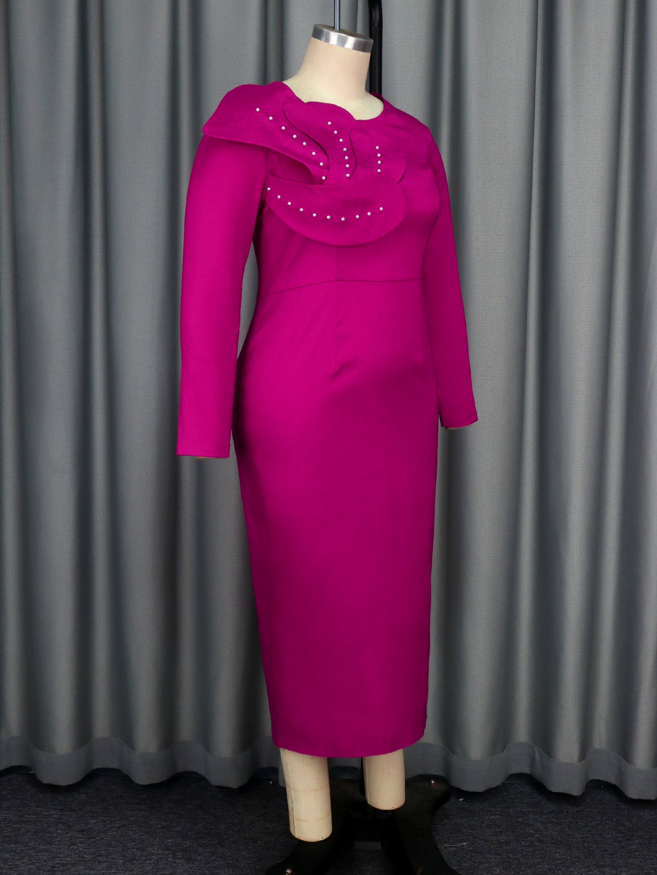 Plus Size Women beaded long-sleeved dress 5