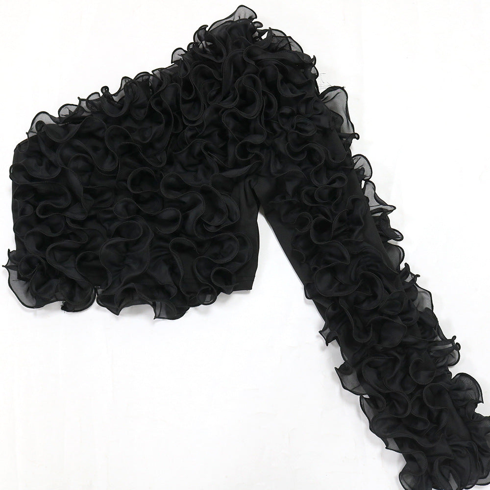 Fashion Solid Color Slash Shoulder Ruffled Top For Women 17