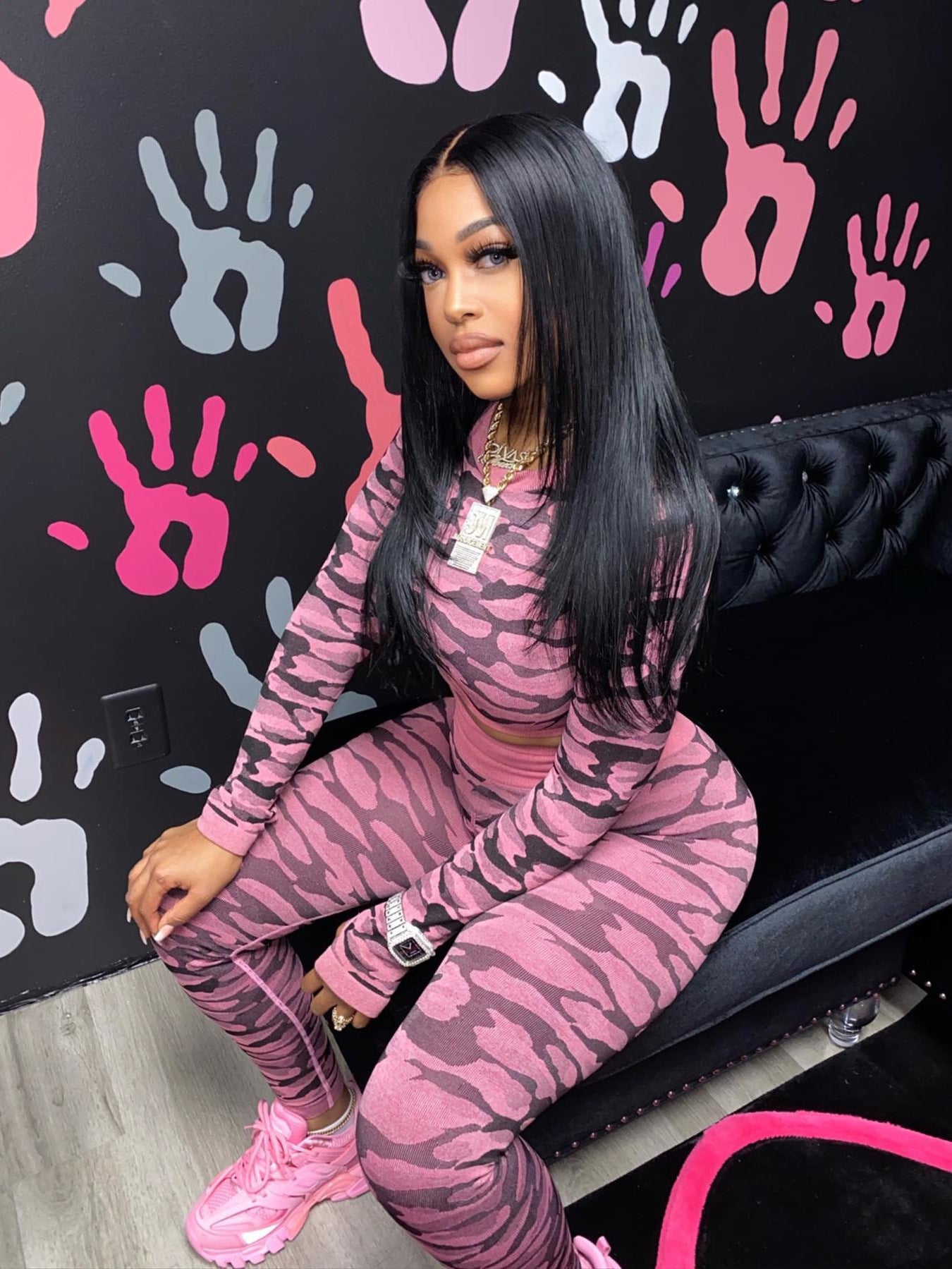 Women printed long-sleeved Top and Pant two-piece set 6