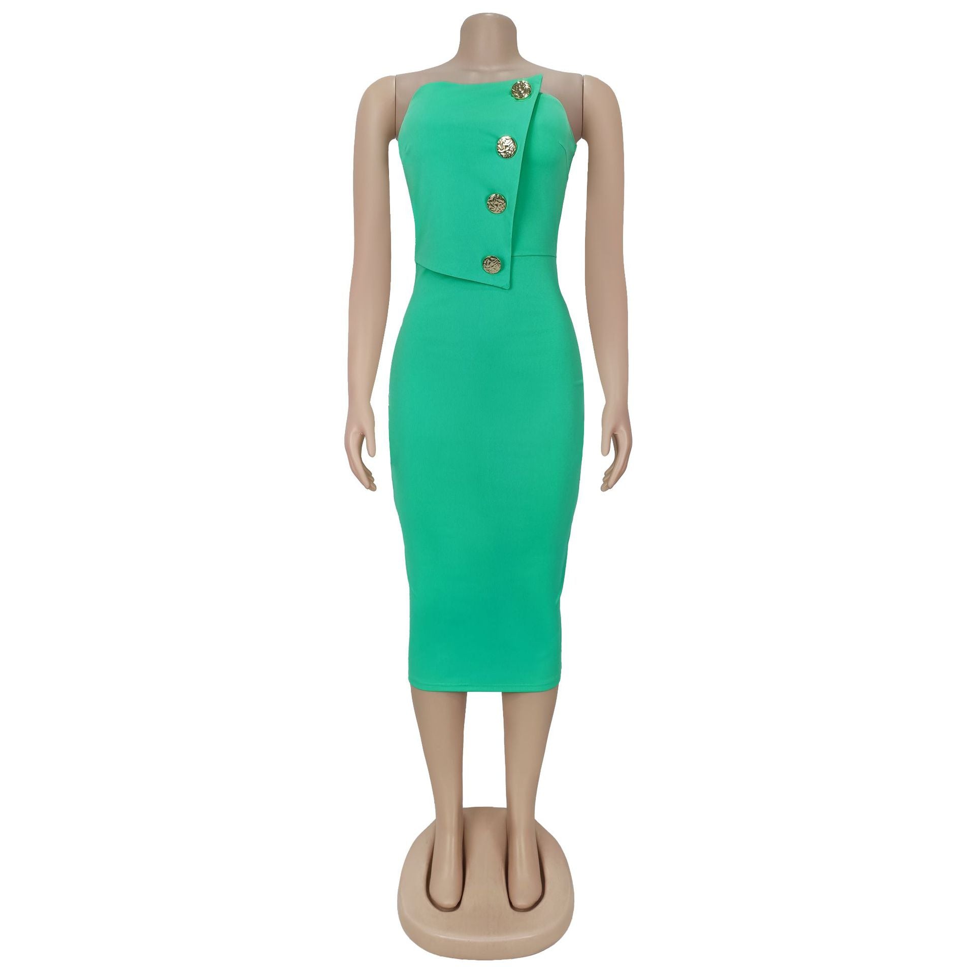 Fashion women's sexy Strapless button decoration dress 12