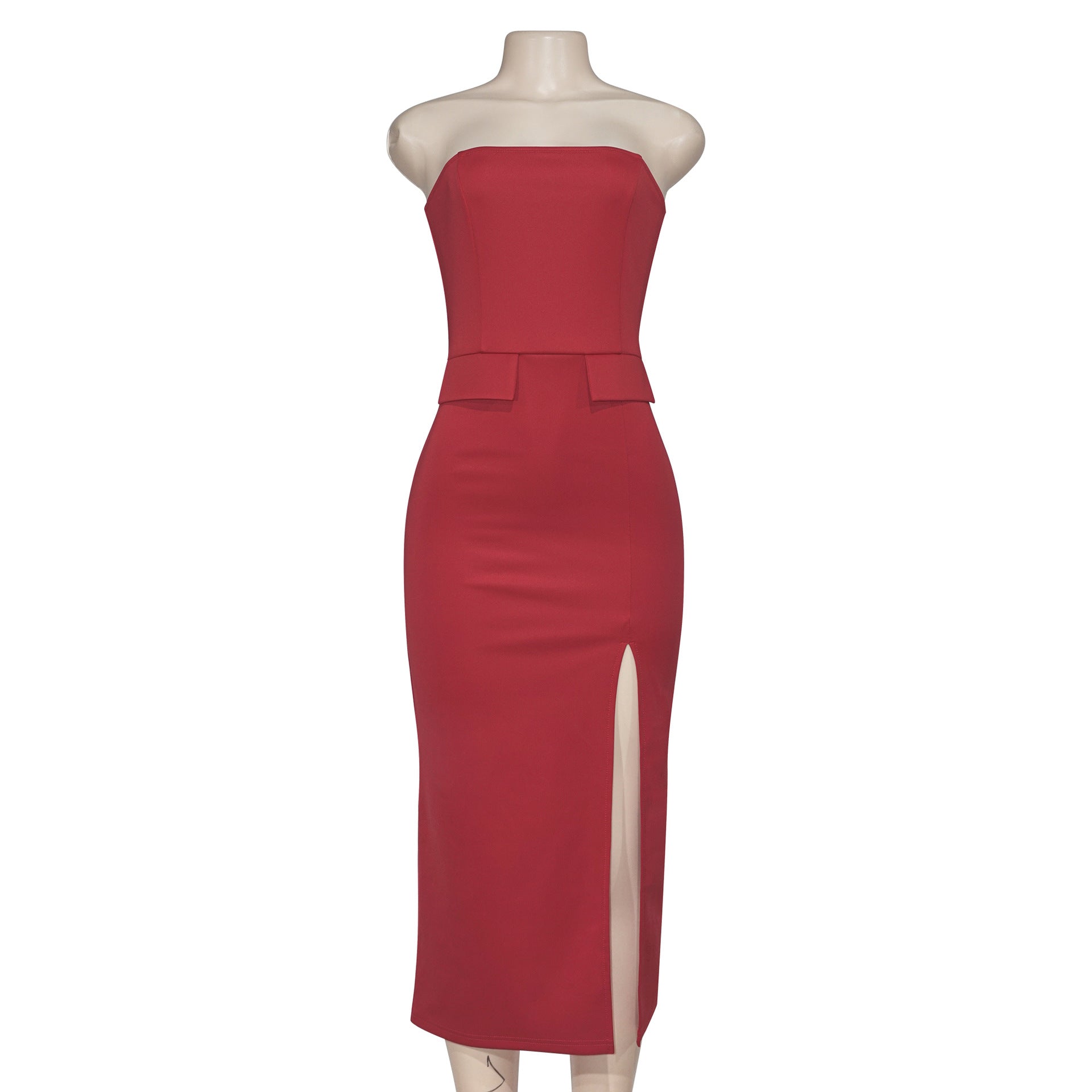 Solid Color pocket sleeveless sexy strapless slim fit high waist A-line Dress 6