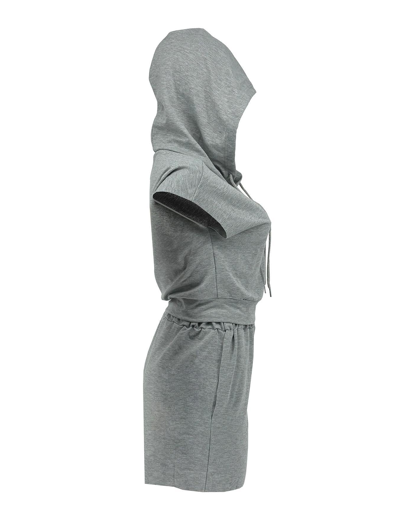 Women Summer Hooded Pocket Sports Solid Top and Shorts Casual Two-piece Set 17