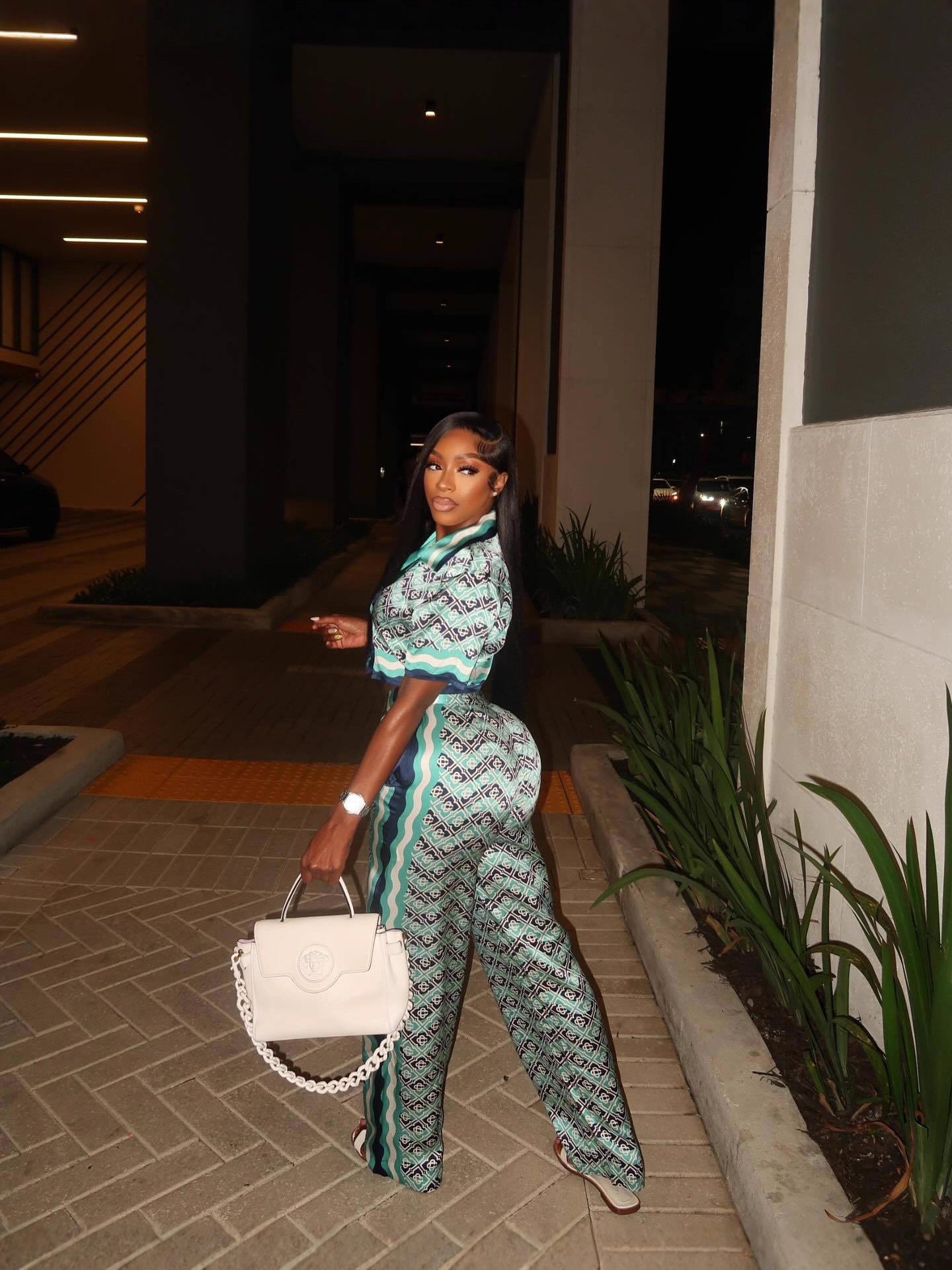 Women Trendy Casual Print Top and Pants Two-Piece Set 3