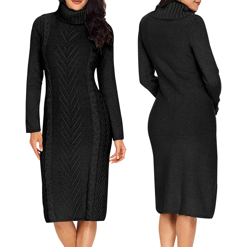 Women Sexy Solid Round Neck Sweater Dress 3