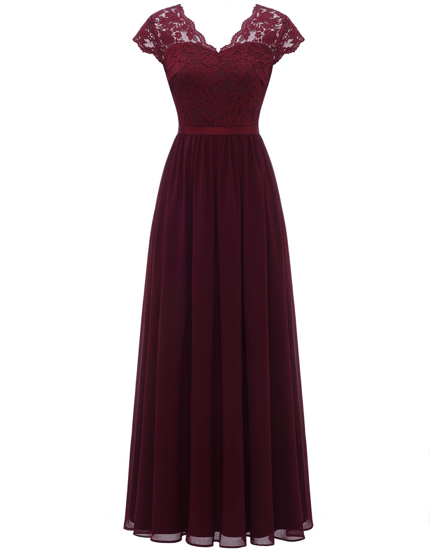 Lace Trim Patchwork Chiffon Slim Waist Maxi Dress 22