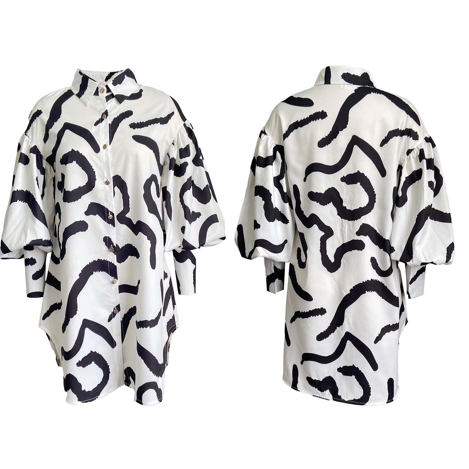 Women's Chic Loose Printed Fashion Shirt Dress 14