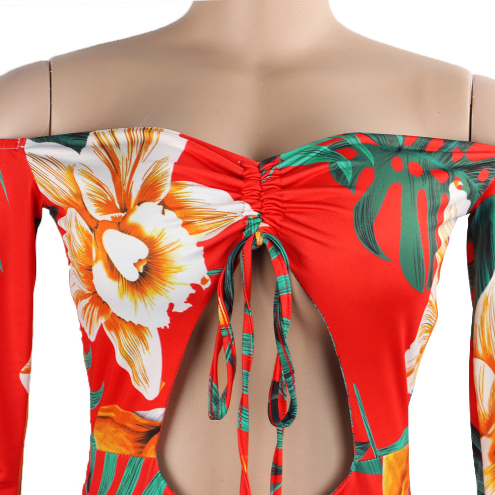 Women sexy irregular Lace-Up off-shoulder Dress 14