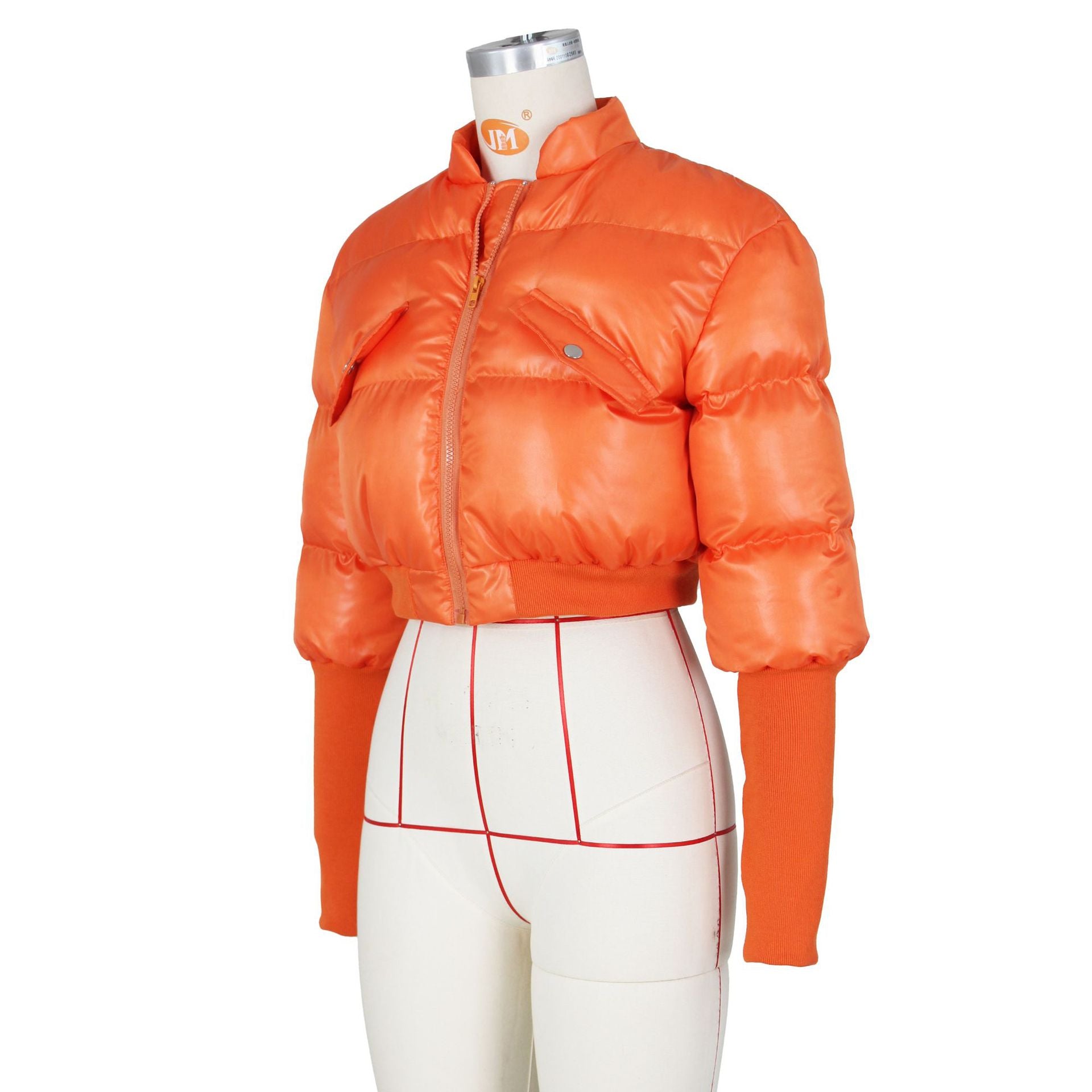 Women Winter Stand Collar Crop Padded Jacket 14