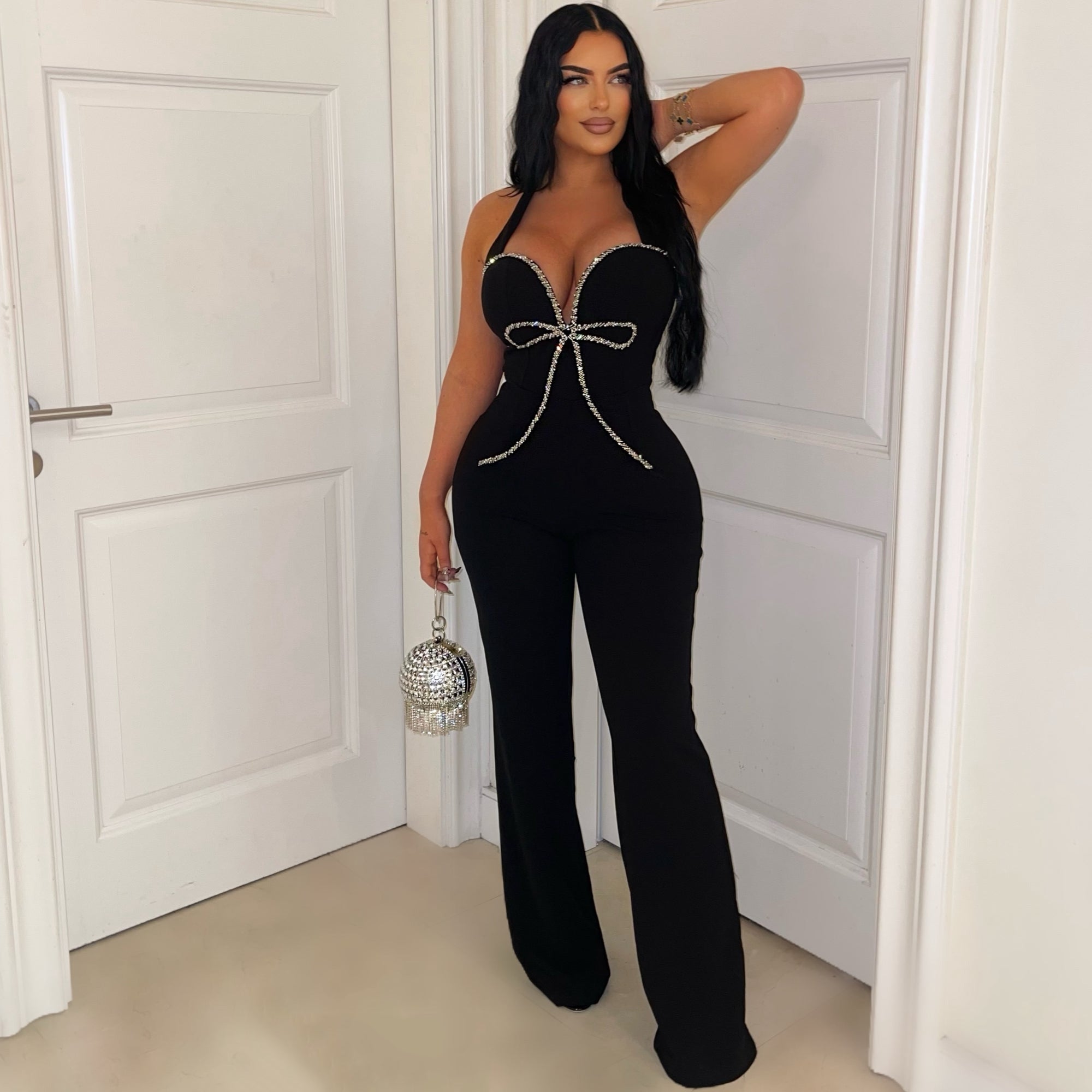 Women Sexy Solid Beaded Sleeveless Jumpsuits 3