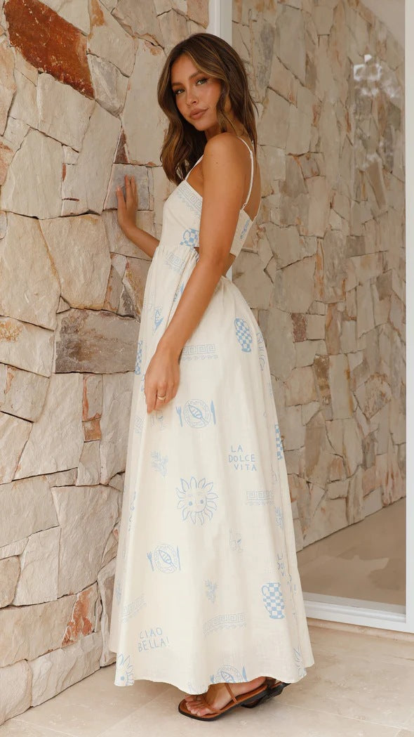 Summer Fashion Print Backless Hollow Strap Dress 17