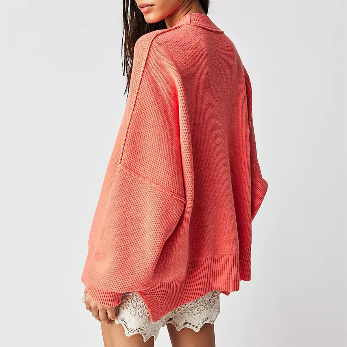 Women Autumn and Winter Loose Knitting Long Sleeve Slit Round Neck Sweater 13