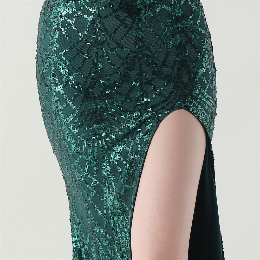 Women Beaded Tube Fishbone Lace-Up Sequin Formal Party Evening Dress 58