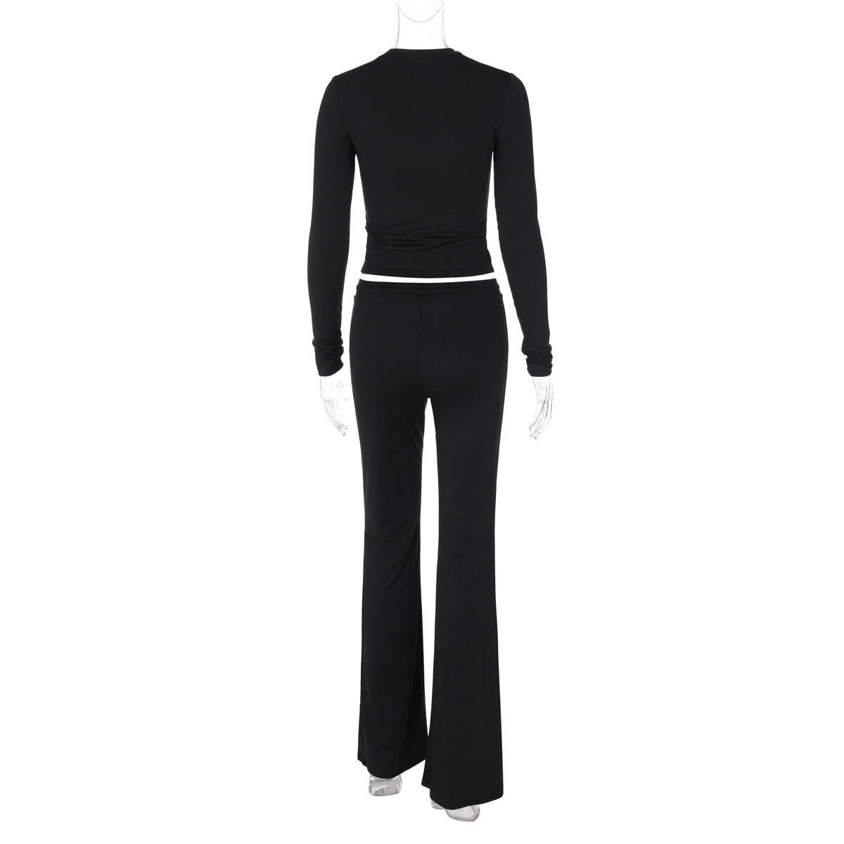 Women Autumn and Winter Crop Long Sleeve Top Lace Bell Bottom PantTwo Piece Set 18