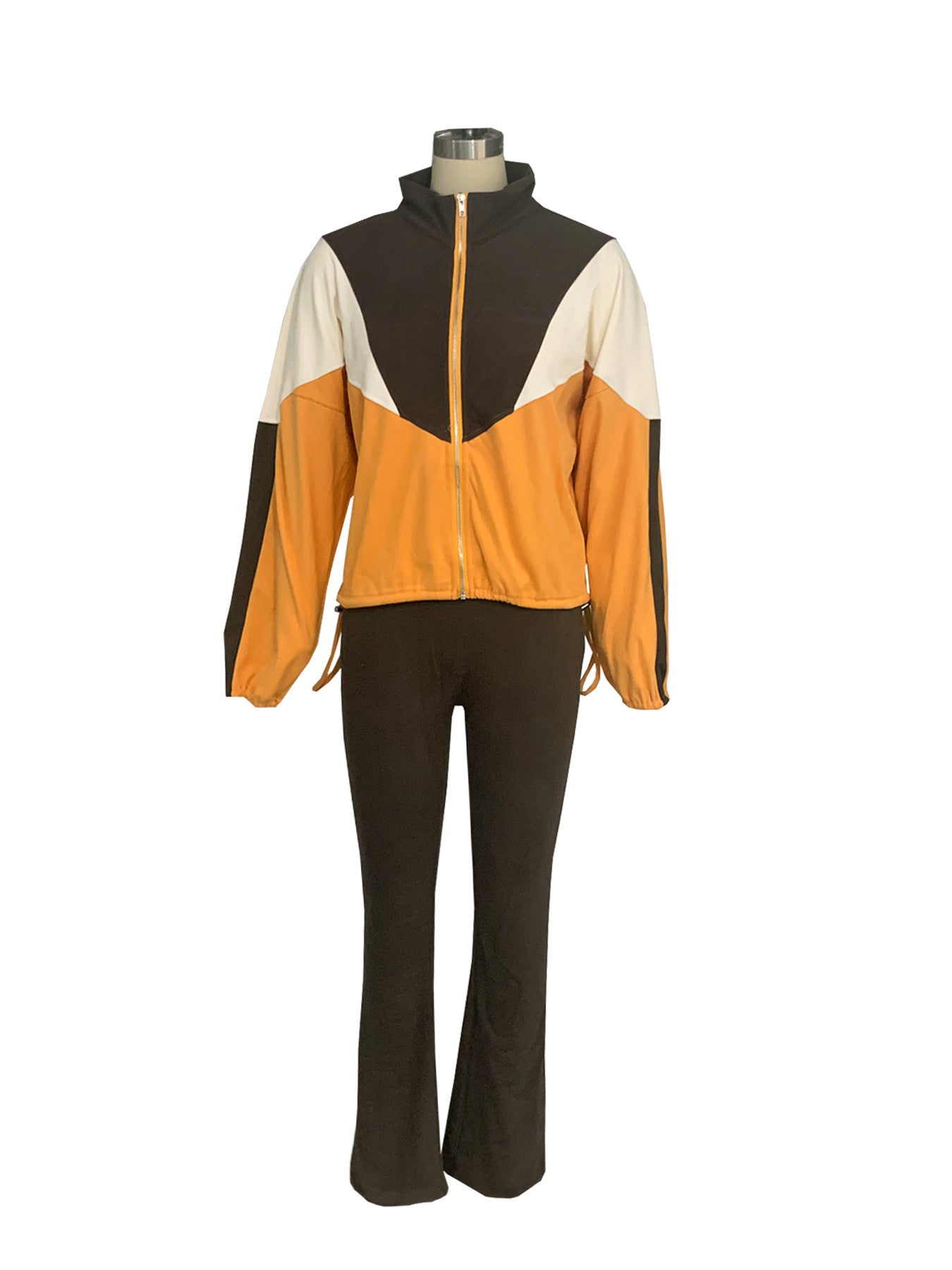Women Colorblock Zipper Top and Pant Sports Two-Piece Set 14