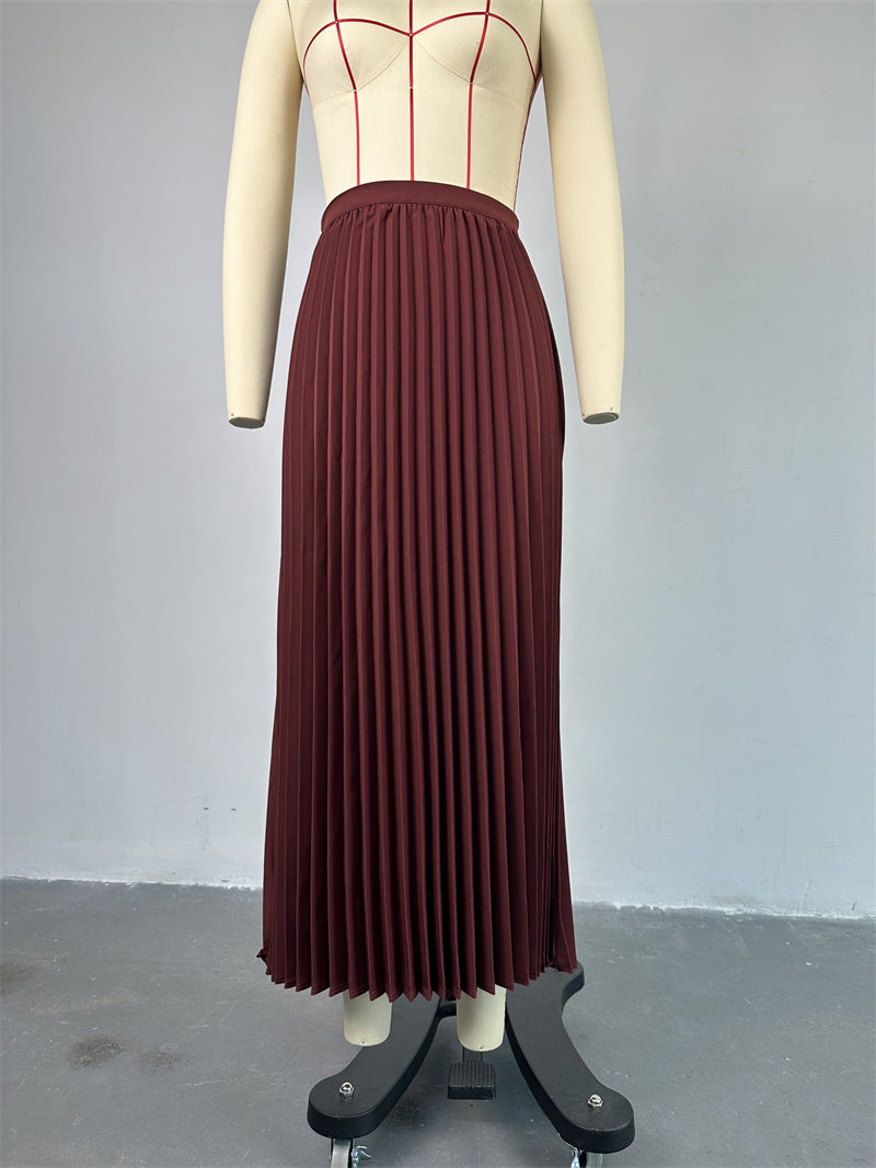 Women's Summer Turndown Collar Vest Top Pleated Skirt Suit 14