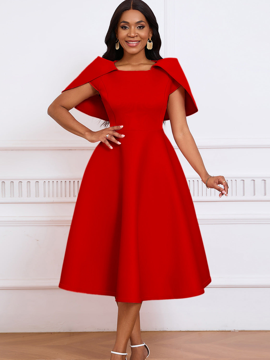 Women Short Sleeve Cape Dress 4