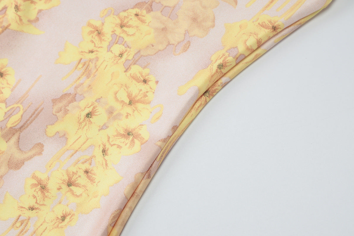 Summer women's sexy chic printed strap slit ruffle long dress 11