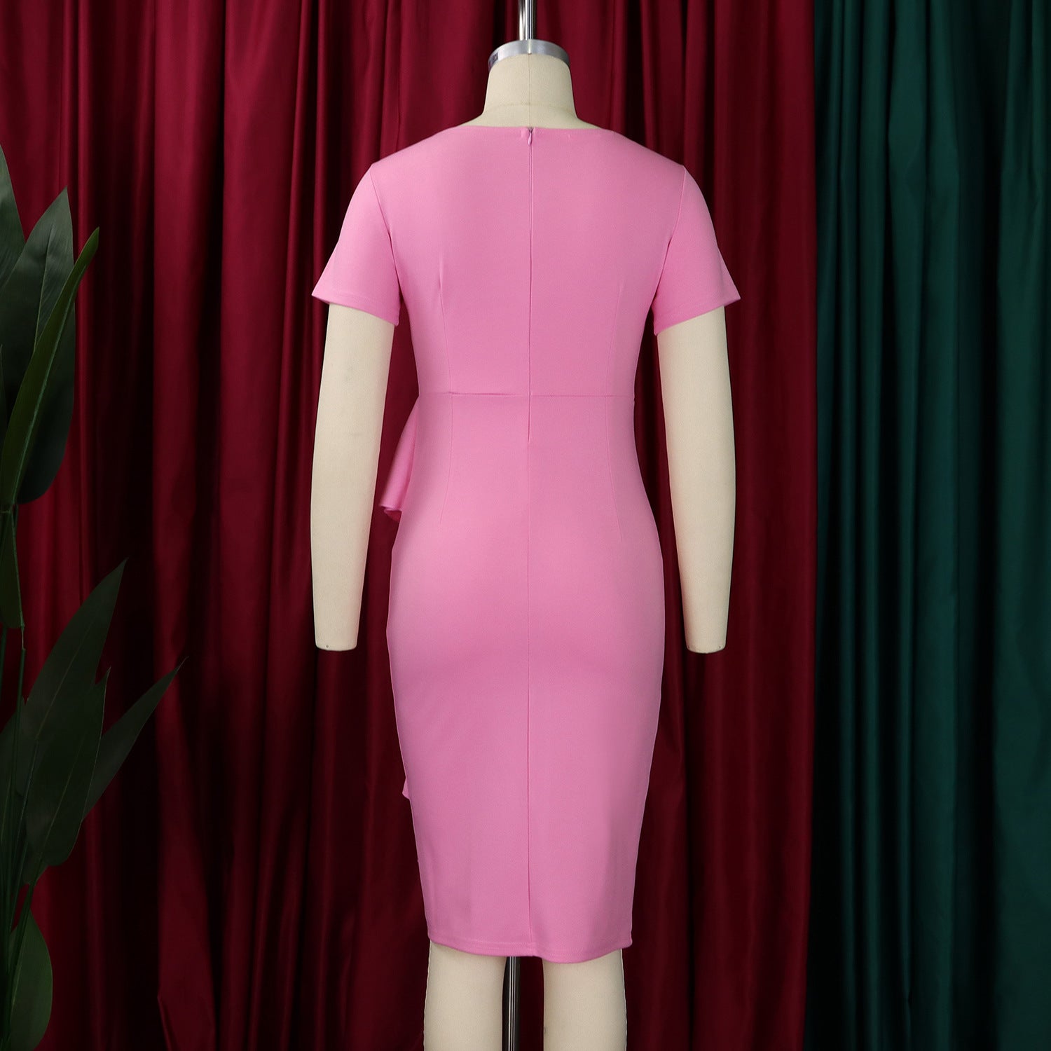 Plus Size Women Short Sleeve Solid Bodycon Ruffled African Dress 14