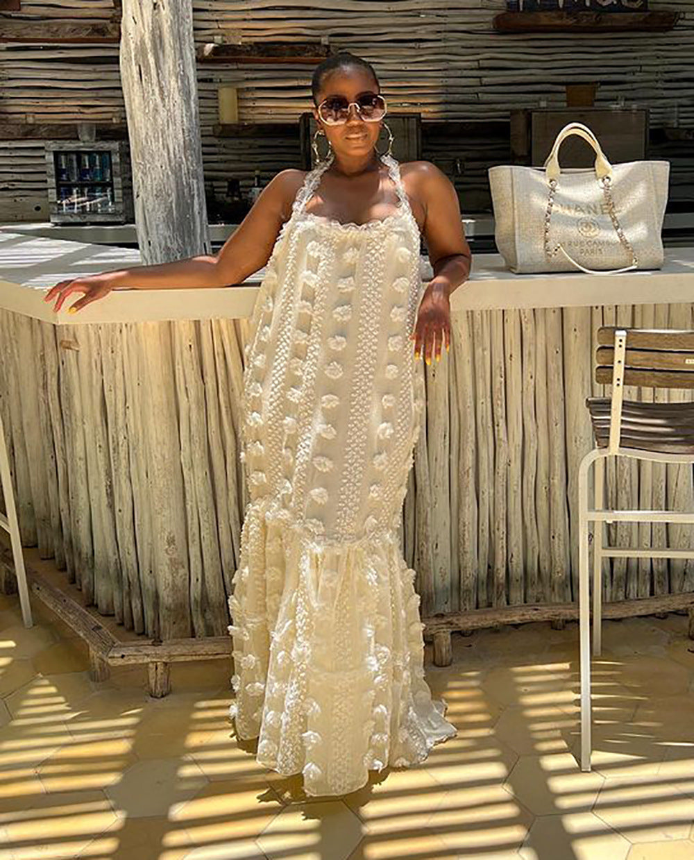 Women Sexy Flowers Halter Neck Cascading Ruffles Dress 7