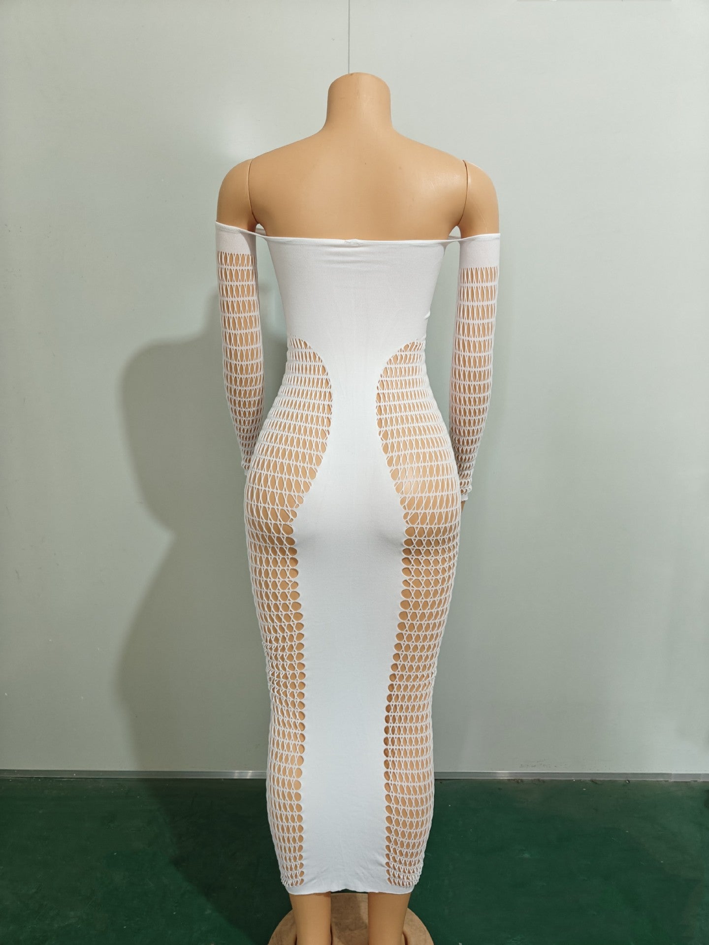 Off Shoulder Long Sleeve Stretch See Through Sexy Dress 12