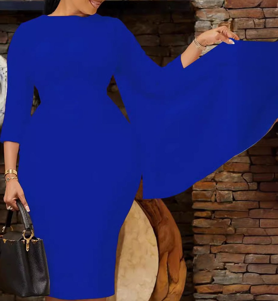 Plus Size Women Solid Patchwork Bodycon Dress 5