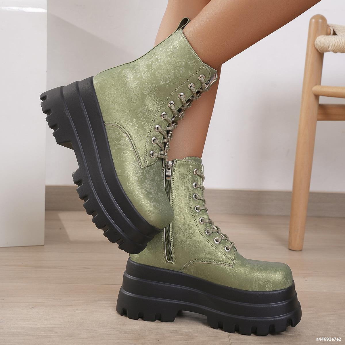 Plus Size Thick Sole Casual Solid Color Leather Boots British Style Retro Fashion Martin Boots 5