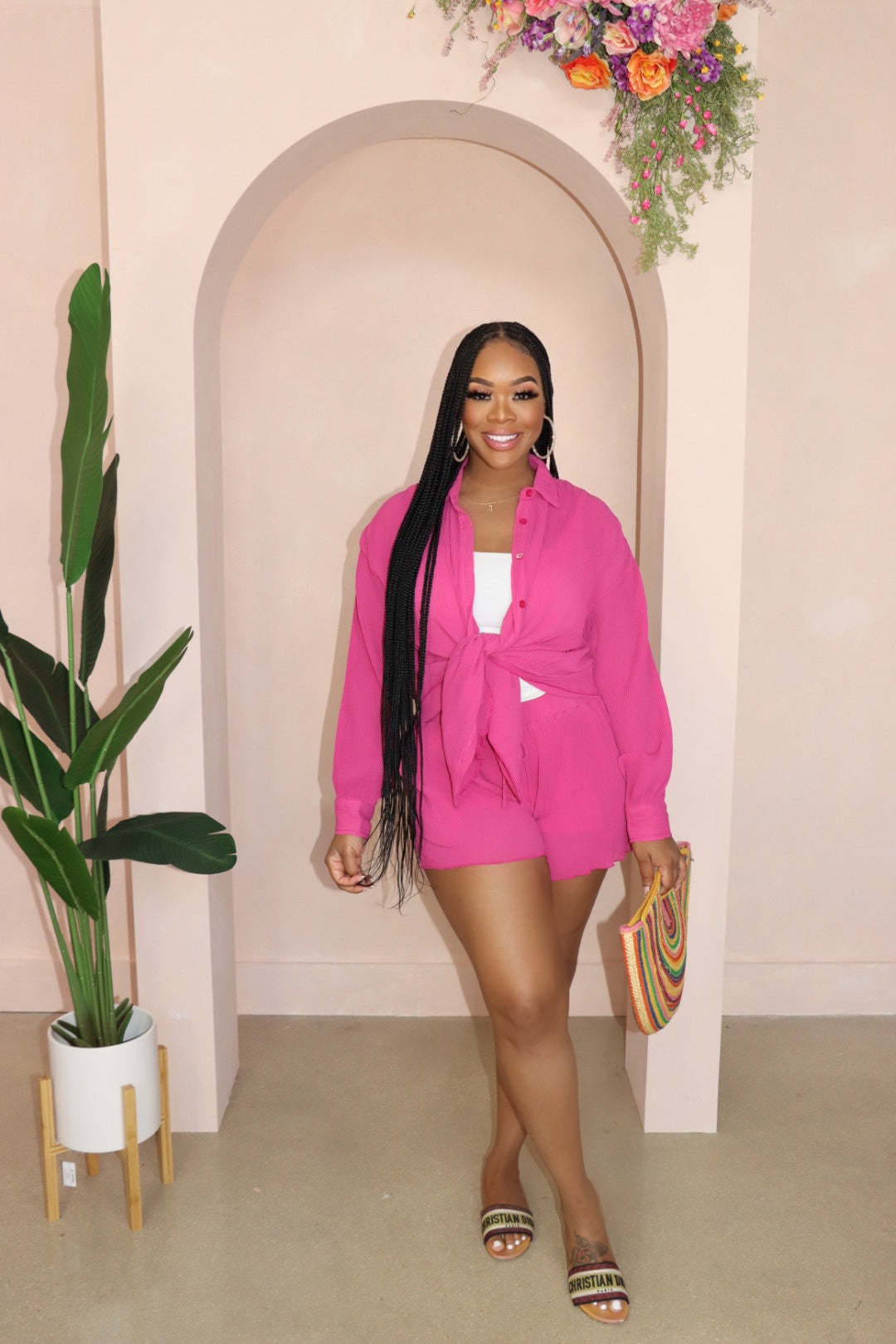 Women Solid Loose Turndown Collar Shirt and Wide Leg Shorts Casual Two-Piece Set 3