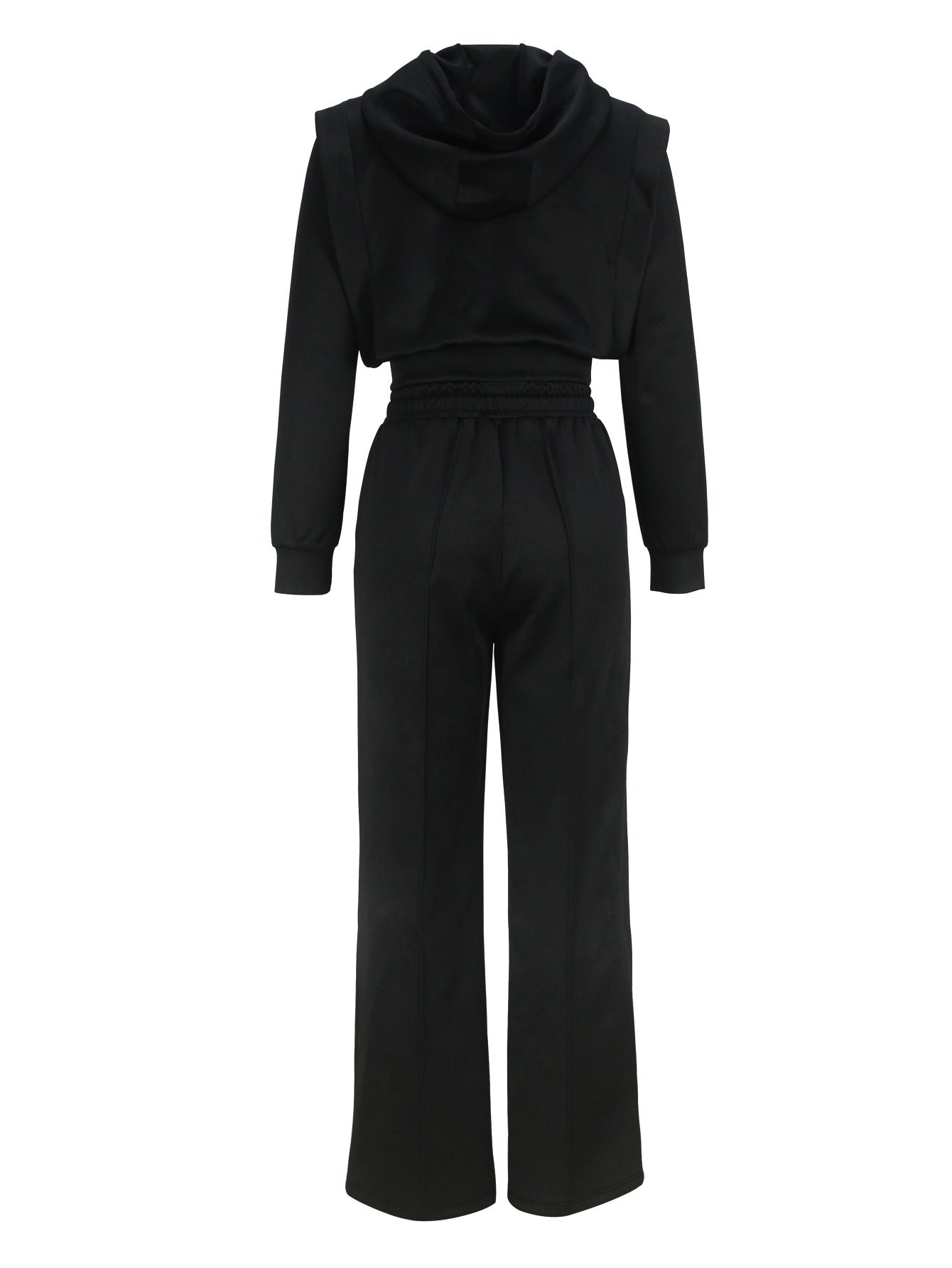 Women Elegant Long-Sleeved Hooded Crop Top and Pants Two-Piece Set 7