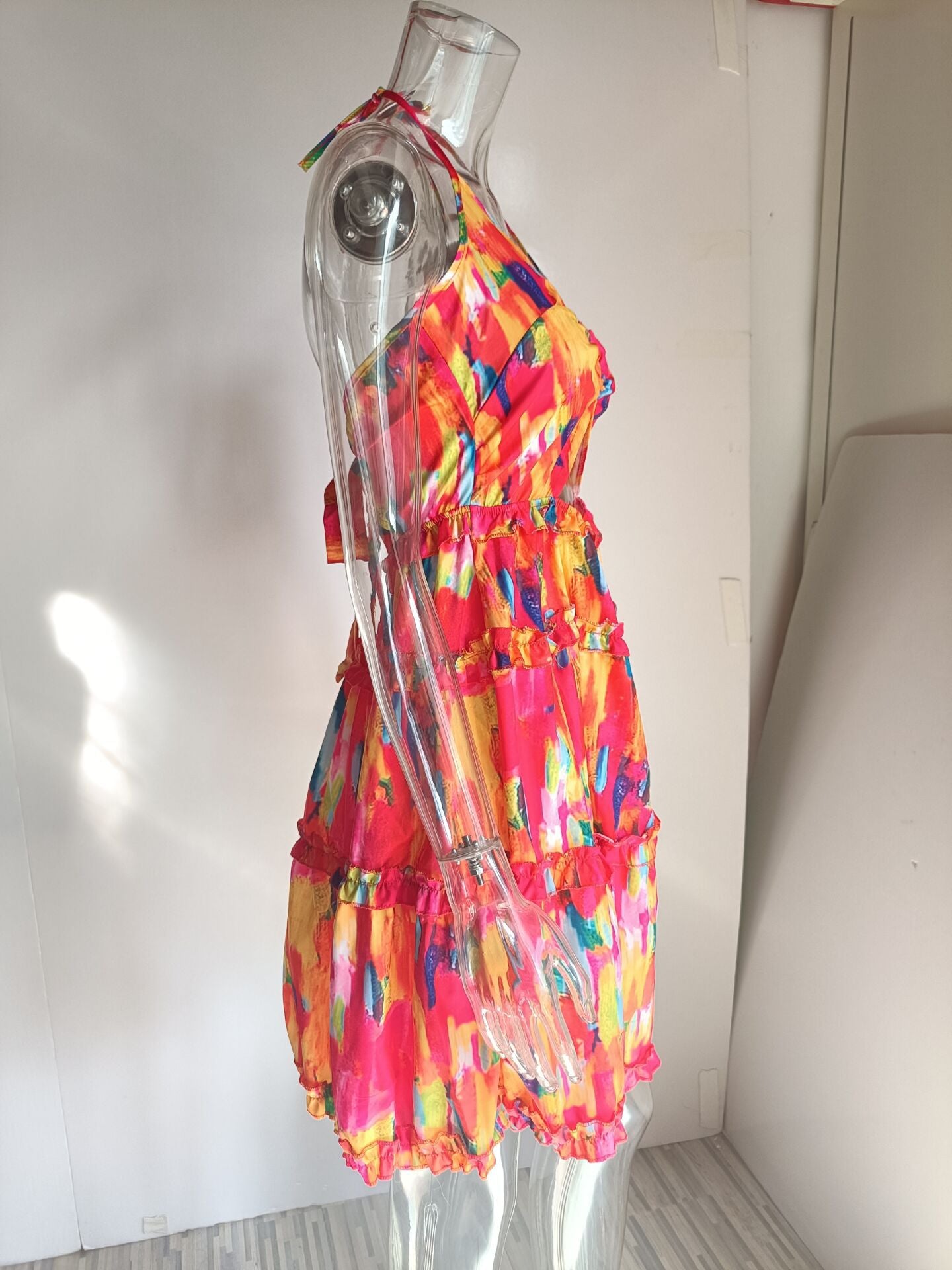 Women's Summer Sexy Cutout Halter Neck V-Neck Cake Dress 17