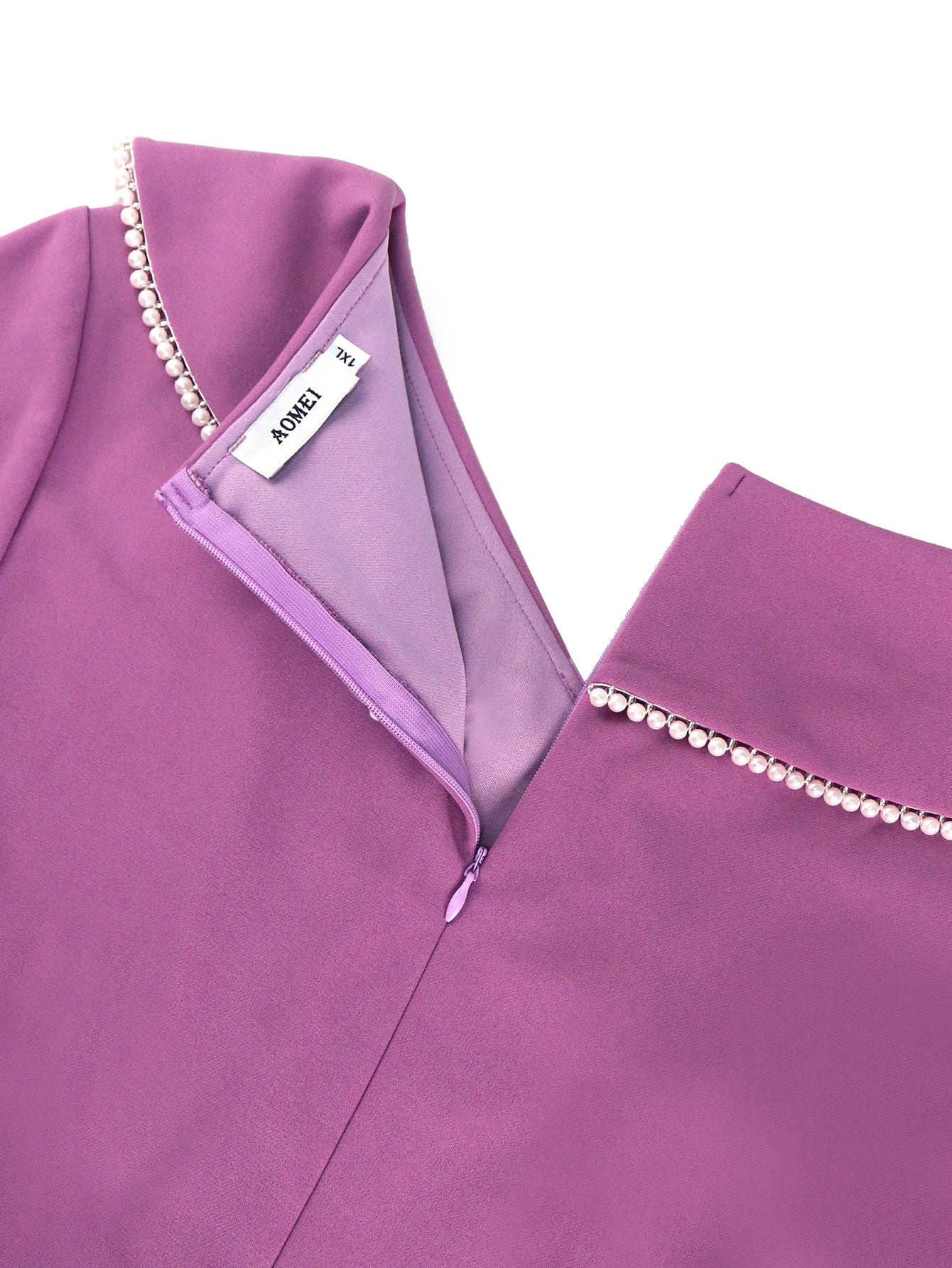 Chic Purple Ruffle Pearl Long-Sleeved Midi Dress 11