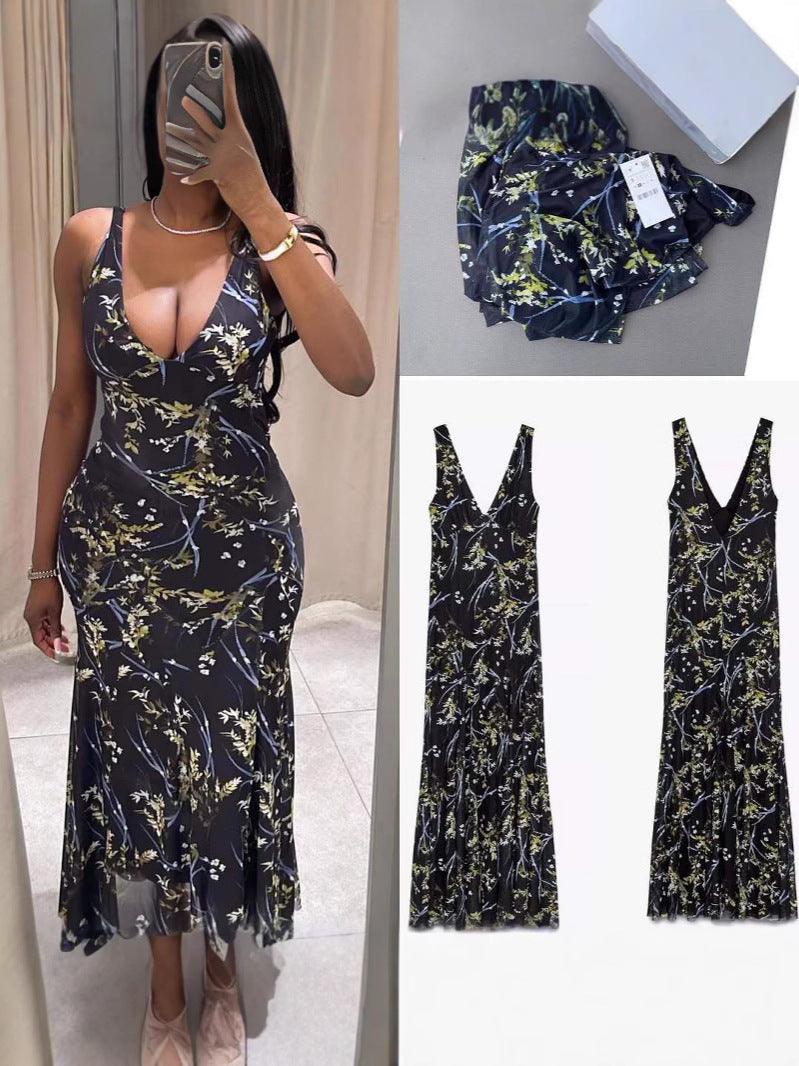 Spring Women's Sexy V-Neck Strappy Floral Print Dress 3
