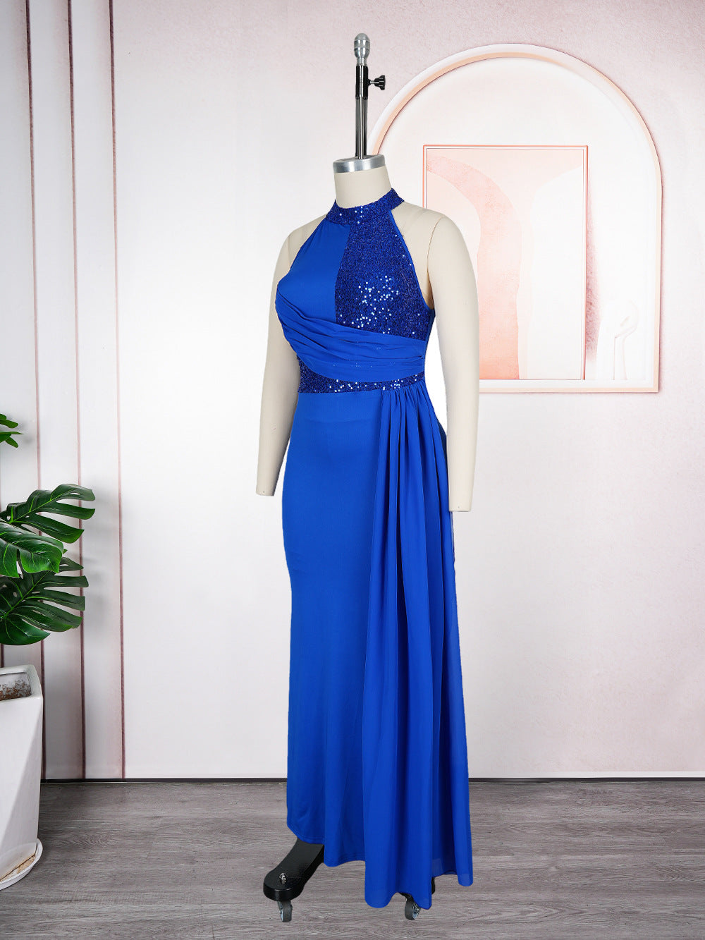 Plus Size Women's Long Dress African Fashion Elegant Sexy Halter Neck Slim Waist Evening Gown 13