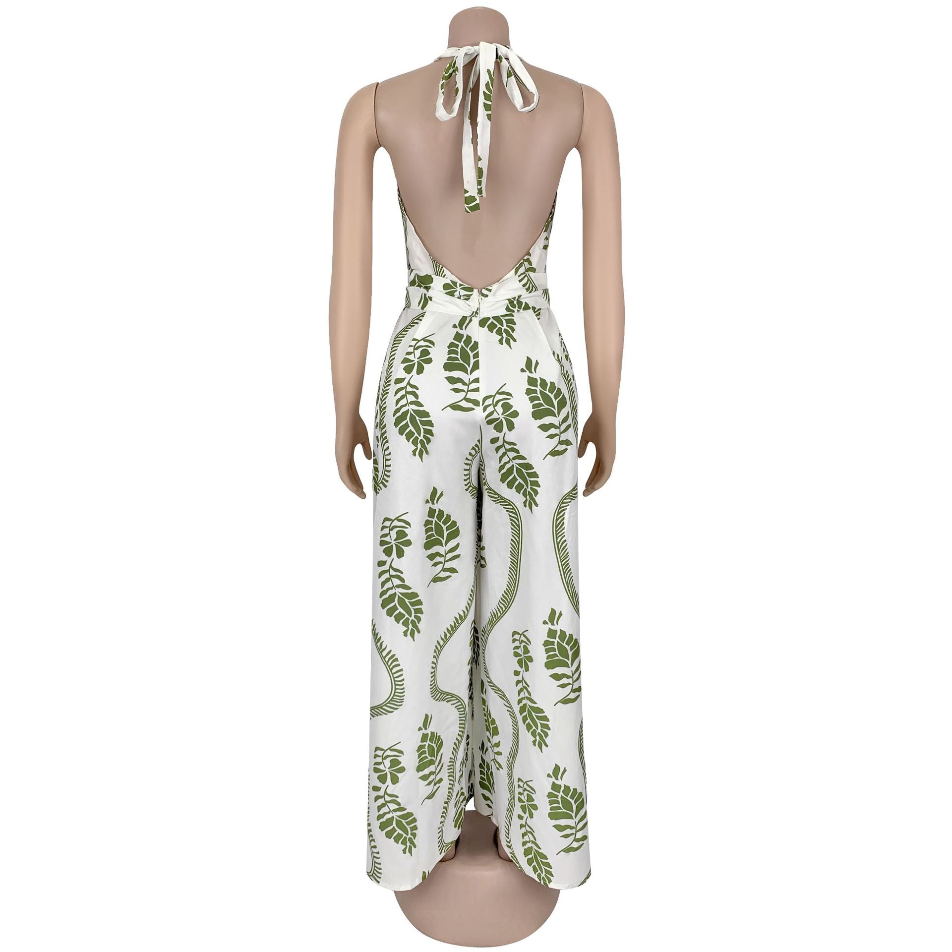 Women Casual Sexy V-Neck Backless Print Jumpsuit 12